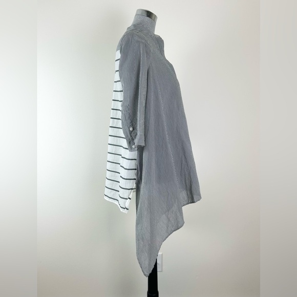MaxMara Grey And White Stripe Cotton And Silk Tunic Top - Picture 2 of 10